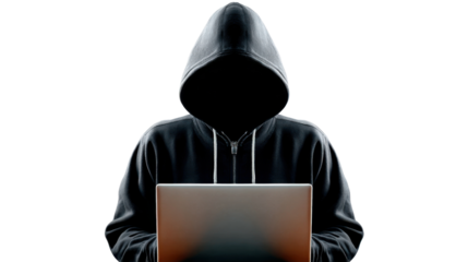 Shadow Hacker: An anonymous figure, cloaked in a hooded sweatshirt, is engrossed in their craft before a glowing laptop, implying their hidden identity.