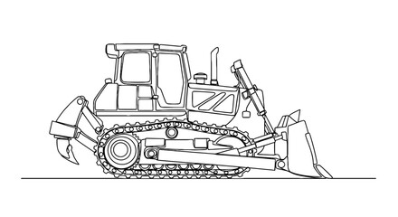 Naklejka premium Bulldozer Digging Construction Site: Heavy Equipment Excavation, Site Preparation, Demolition in Infrastructure Project, Roadwork with Tractor, Powerful, Industrial, Engineering, Landscaping, Modern L