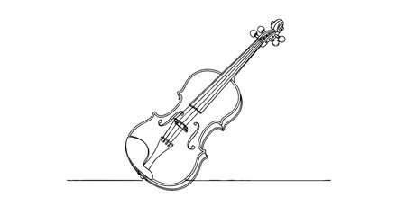 Obraz premium Elegant Violin Resting on Stage: Classic String Instrument in Minimalist Style for Concert Programs, Music Education Materials, and Artistic Backgrounds Featuring a Single-Line Technique, Ideal for Cl