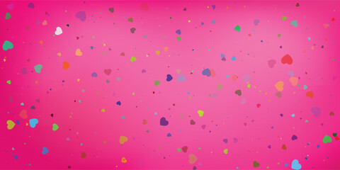 Colorful Heart Confetti on Vibrant Pink Gradient Background