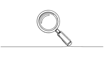 Magnifying Glass Resting on Line - Continuous One-Line Drawing Style Illustration for Discovery, Research, Examination, Exploration, Investigation, Analysis, Single Stroke Graphic in Brown Tones for B