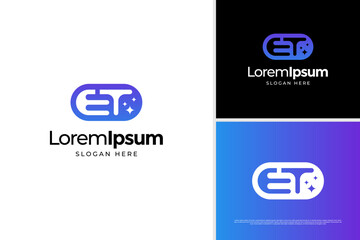 Abstract letter E T cleaning icon logo design template