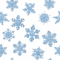 Seamless music snowflakes pattern blue winter Christmas background decoration abstract