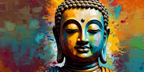 Abstract buddha face colorful oil art painting on textured art painting, meditation, textured background.