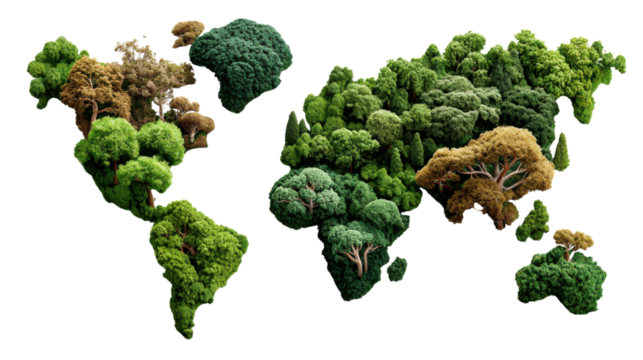 World of Green: An artistic representation of the world map crafted entirely from lush greenery, showcasing the planet's diverse ecosystems and promoting environmental awareness.