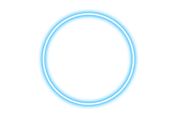 Neon glowing realistic blue circular frame. Blue round shape with bright neon effect. Shining neon glow circle. Vector illustration.