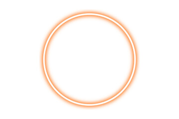Neon glowing realistic orange color circular frame. Orange round shape with bright neon effect. Shining neon glow circle. Vector illustration.