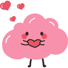 Cute Pink Cloud Character Holding a Heart with Pink Hearts Floating Around in a Whimsical Cartoon Style on a Transparent Background