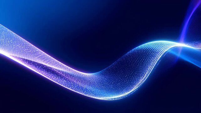 Blue glowing wave line abstract motion flow with light particles in dark background futuristic digital energy design