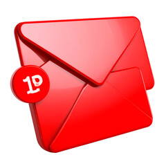 A glossy, red envelope with a notification bubble indicating one new message