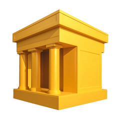 A rendered gold structure with classical columns and a flat roof, on a black background