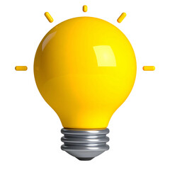 Bright yellow lightbulb against a black background, emitting rays of light
