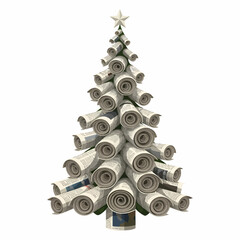 3D illustration quirky Christmas tree crafted from rolled newspapers festive alternative
