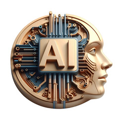 Golden, circuit-board infused human profile with AI core, representing artificial intelligence