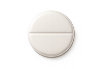 Round white pill or tablet for health and medicine, representing treatment, healthcare, and pharmacy concepts on a transparent background