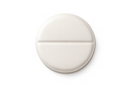 Round white pill or tablet for health and medicine, representing treatment, healthcare, and pharmacy concepts on a transparent background