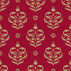 Christmas Damask Seamless Patterns