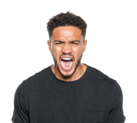 Expressive man yelling portrait isolated on transparent background