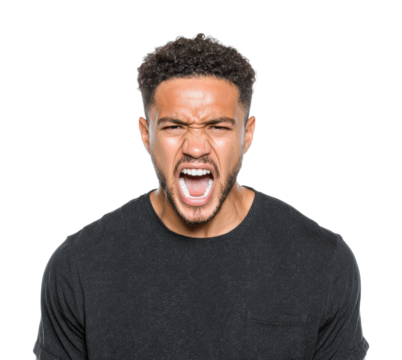 Expressive man yelling portrait isolated on transparent background