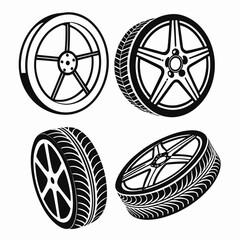 Set of four car wheels in vector format