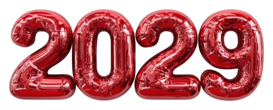 Celebrate new year 2029 with festive red balloons home isolated on transparent background
