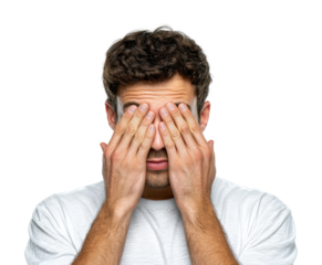 Man expressing stress in portrait emotional isolated on transparent background