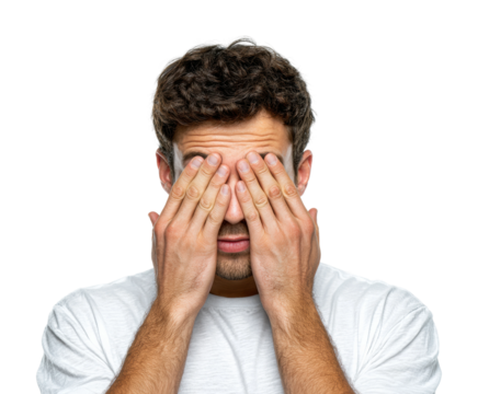 Man expressing stress in portrait emotional isolated on transparent background