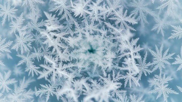 Macro Photograph of Ice Crystals and Snowflakes on a Blue Background