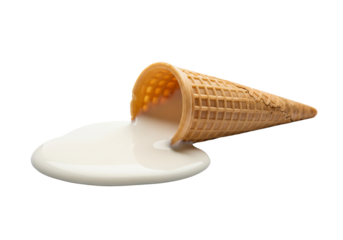 Accidental Spill of Melted Vanilla Ice Cream from a Fallen Waffle Cone
