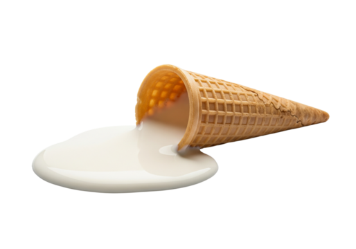 Accidental Spill of Melted Vanilla Ice Cream from a Fallen Waffle Cone
