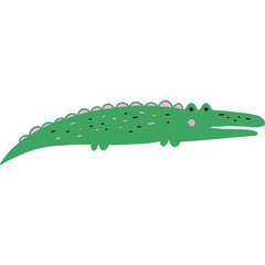 Green Alligator Illustration With Pink Spines And Spotted Body On A Transparent Background