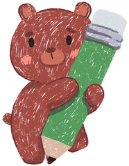 cartoon teddy bear holding a pencil and a pencil in its hand