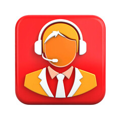 Icon depicts a male figure wearing a headset against a red square background