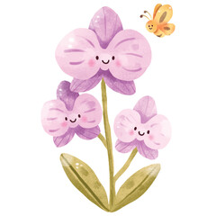 Cute Smiling Purple Flower Friends