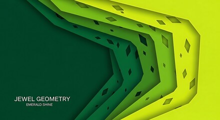 Abstract Geometric Jewel Layers Green Yellow Gradient Background.