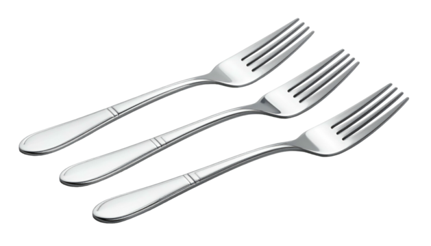 Three parallel chrome forks, angled on a dark background, shine with reflected light