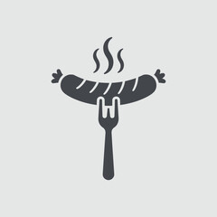Fototapeta premium Hot sausage on a fork with steam rising icon