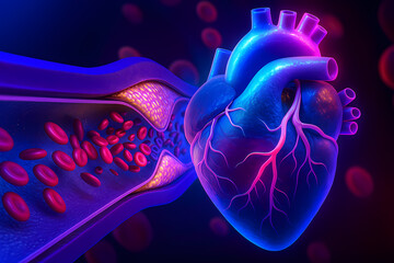 Heart with arterial blockage medical illustration cardiovascular disease concept healthcare anatomy design macro closeup graphic