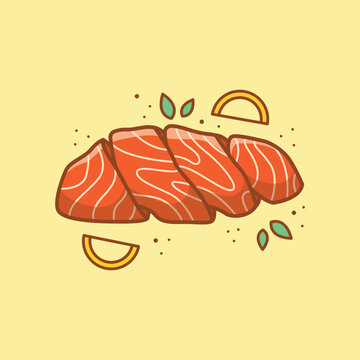 Cute Cartoon Salmon Fish Fillet Illustration