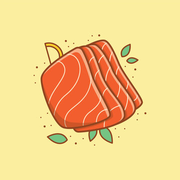 Cute Cartoon Salmon Fish Fillet Illustration