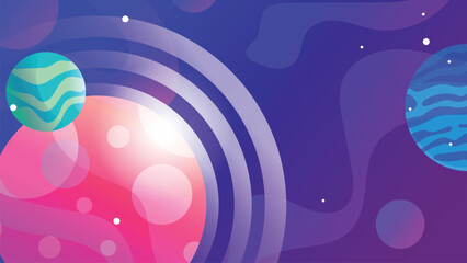 Planets in outer space with satellites, asteroids, and falling meteors on dark starry sky. Galaxy and universe background for futuristic cosmic adventure design. © Trivic