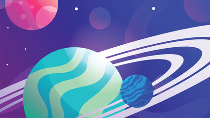 Planets in outer space with satellites, asteroids, and falling meteors on dark starry sky. Galaxy and universe background for futuristic cosmic adventure design. © Trivic
