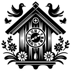 a cuckoo clock black vector icon with transparent background 