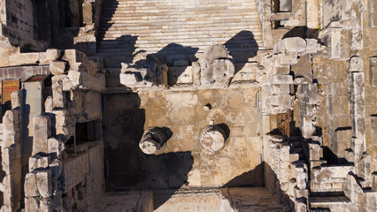 Didim, Turkey. Aerial view of Didyma archaeological excavation, Apollo Temple ruins being studied...