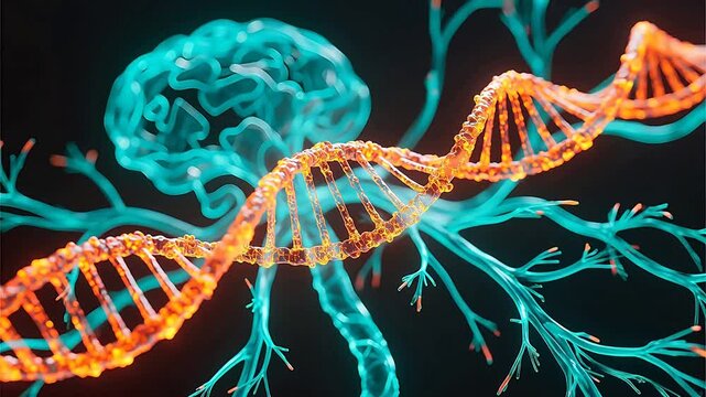 DNA strand and brain illustration