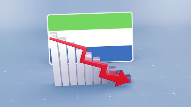 Sierra Leone Flag and Bar Chart Graph Showing Decreasing Values a Red Arrow Economic Crisis Concept
