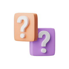3D Rendering of Two Question Marks on Peach and Purple Squares