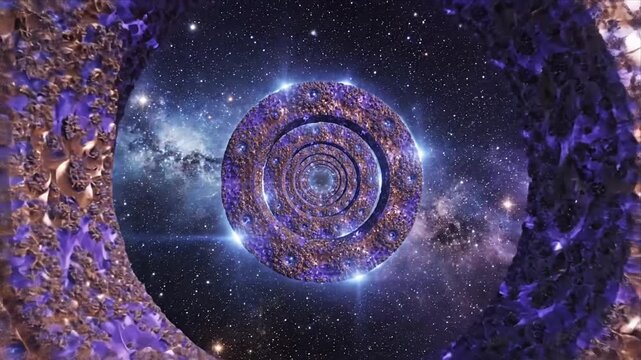 Abstract cosmic wormhole tunnel in deep space with glowing futuristic rings a mysterious sci-fi galaxy gateway for interdimensional travel and future exploration