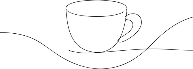 Minimalist line art of a coffee cup and saucer black and white