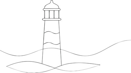 Simple black and white line drawing of a lighthouse